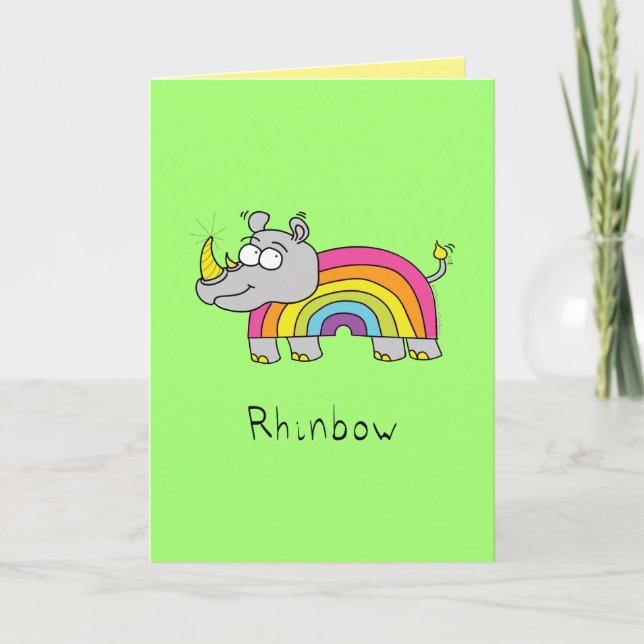 Rhinbow Rhino Rainbow - Cartão de Saudação Verde (Frente)