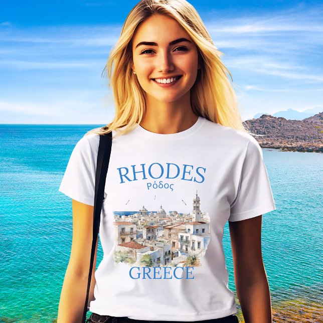 Rhodes Greece Watercolor Landscape – Greek Island  (Criador carregado)