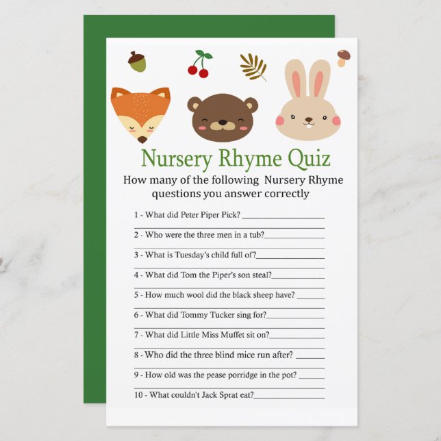 Rhyme Quiz baby showergame (Frente/Verso)