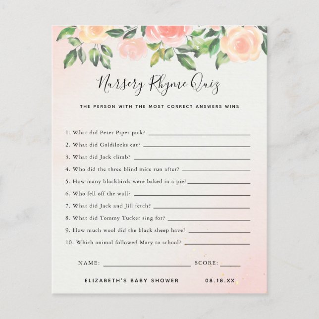 Rhyme Quiz | Jogo Chá de fraldas (Frente)