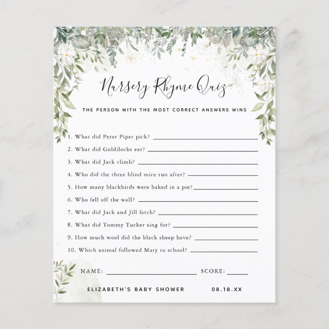 Rhyme Quiz | Jogo Chá de fraldas (Frente)