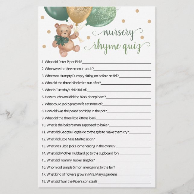 Rhyme Rhyme jogo Chá de fraldas de jogo Teddy Bear (Frente)