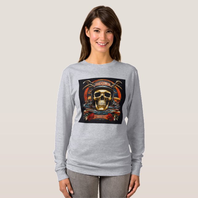 "Rhythms Rebel: camiseta Vintage Rock & Roll Skull (Frente Completa)