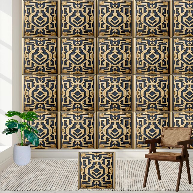 Rich Dourado Fundo Grego Azul (Rich Gold Blue Greek Backsplash Ceramic Tile)