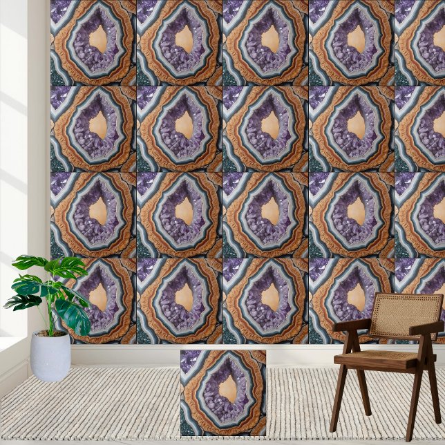 Rich Purple Cinza e Earthy Tones Ametyst Geode (Rich Purple Gray and Earthy Tones Amethyst Geode Ceramic Tile)
