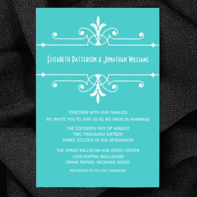 Rico Aqua Convite de casamento Ornamental (Aqua Fancy Ornamental Wedding Invitation)