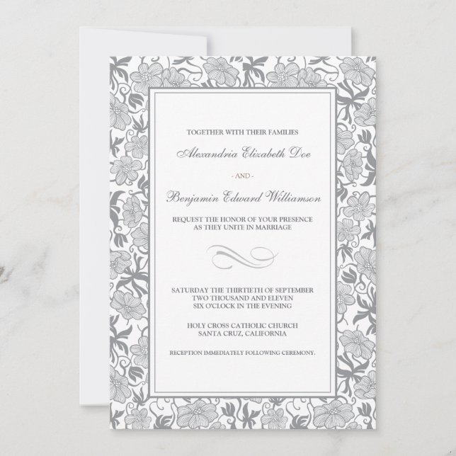 Rico Floral Convite De Casamento Platinum (Frente)