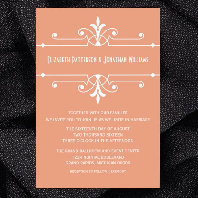 Rico Laranja Convite de casamento Ornamental (Orange Fancy Ornamental Wedding Invitation)