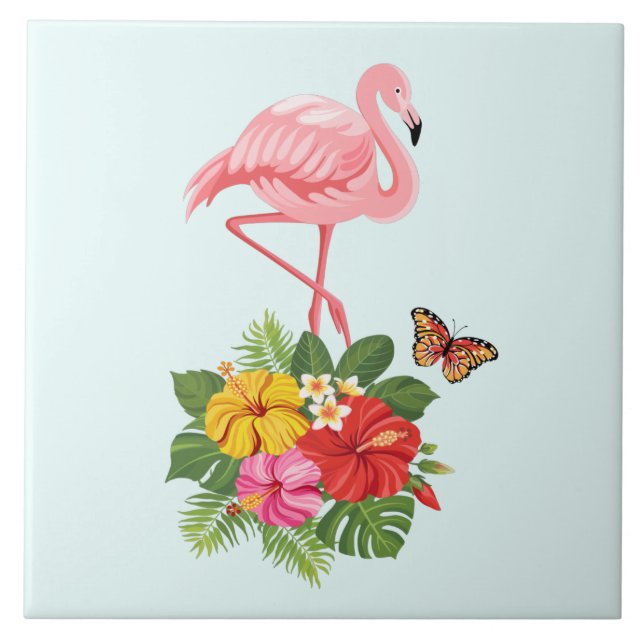Rico rosa Flamingo e Hibiscus Tropical (Frente)