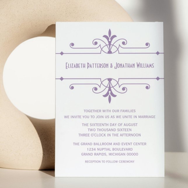 Rico roxo v2 Convite de casamento ornamentais (Purple v2 Fancy Ornamental Wedding Invite)