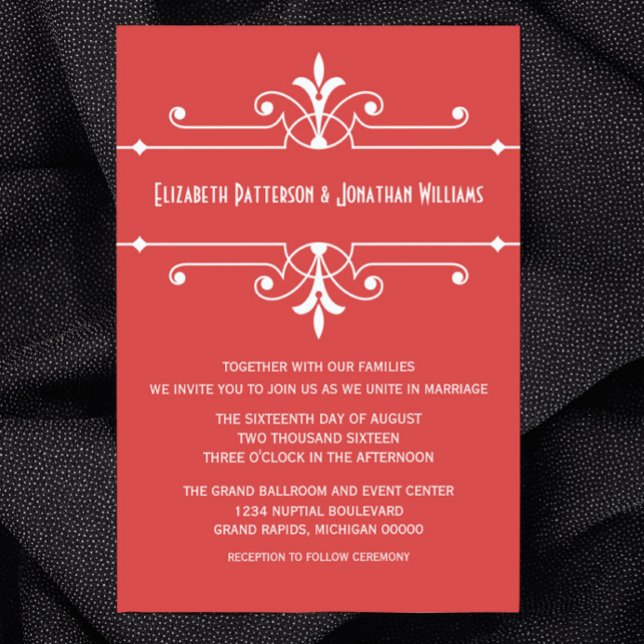 Rico Vermelho Convite de casamento Ornamental (Red Fancy Ornamental Wedding Invitation)