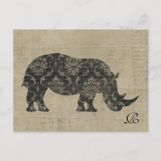 Rinoceronoses Vintage Monograma Cartão postal
