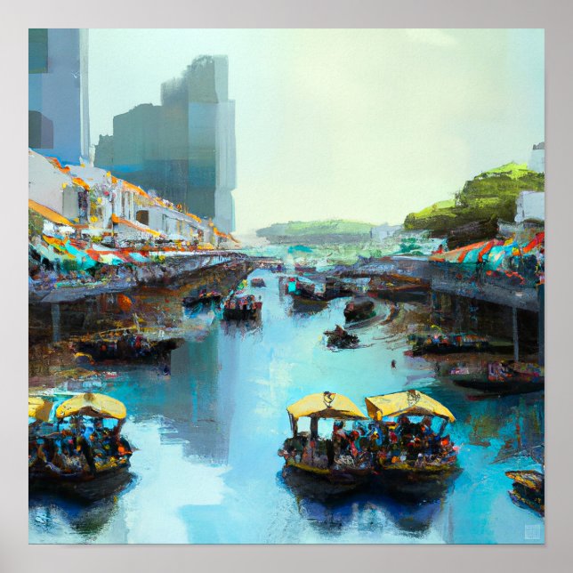 Rio Cingapura Com Barcos De Bum - Impressão de Art (Frente)