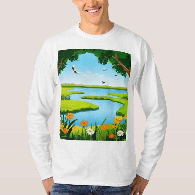 Rio, Pássaros e Natureza: Camiseta Aquosa Pacífica (Frente)