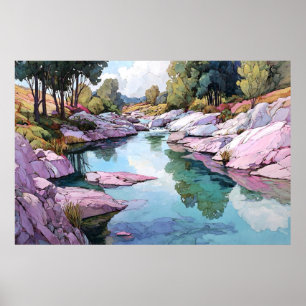 Rio Tanara Watercolor Landscape Art Impressão