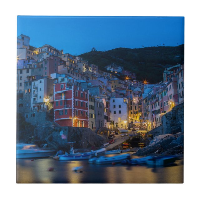 Riomaggiore à noite Cinque Terre Liguria Itália (Frente)