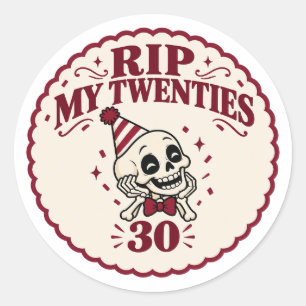 RIP Meus Vinte Anos Adesivo Redondo de Esqueleto d