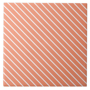 Riscas diagonais - alaranjado e branco corais