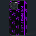 Risco biológico roxo e preto com Capa de telefone<br><div class="desc">Capa de telefone de símbolo de risco biológico em roxo e preto com campo de texto editável. Personalizar com qualquer combinação de texto,  números e símbolos.</div>