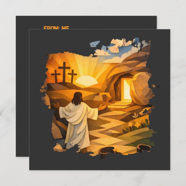 Risen Jesus Empty Tomb Papercut Easter Flat Card (Frente/Verso)