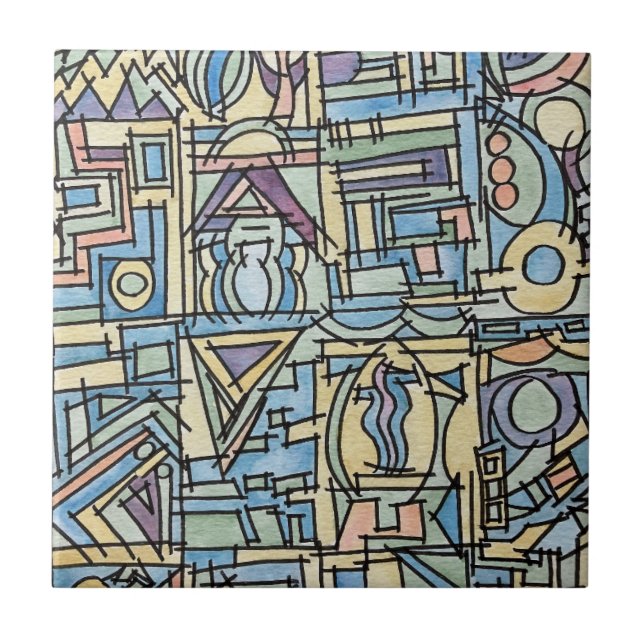 Ritmo Em Azul-Arte Geométrica Moderna em Aquarela (Frente)