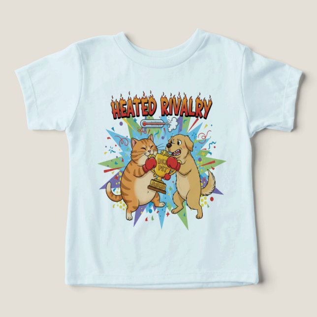 Rivalidade Aquecida Gato vs Cachorro Boxe Engraçad (Design frontal)