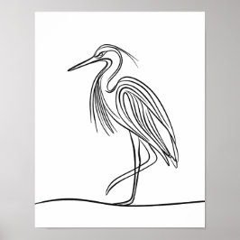 River Heron Line Art Poster Irish Willife
