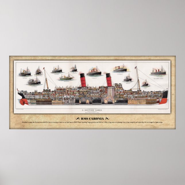 RMS CARONIA (1905) Poster de Perfil Cutaway/Inboar (Frente)