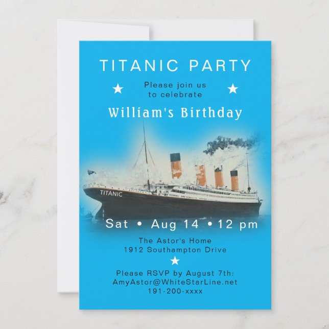 RMS Titanic Blue Birthday Convite (Frente)