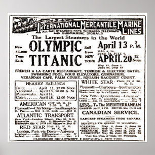 RMS Titanic Passenger Liner Newspaper Poster