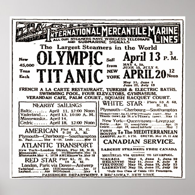 RMS Titanic Passenger Liner Newspaper Poster (Frente)