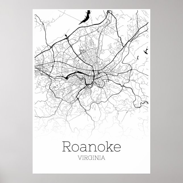 Roanoke Map - Virginia - City Map Poster (Frente)