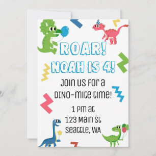 Roar, sou Convite de aniversário de 4 dinossauros