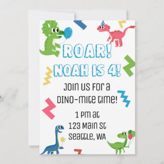 Roar, sou Convite de aniversário de 4 dinossauros