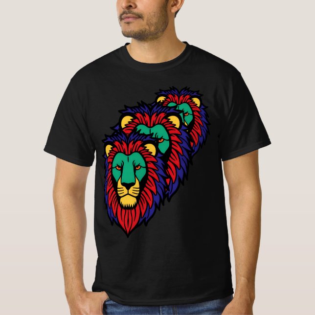 Roar Triplo - Camisa T De Rosto De Leão Negrito (Frente)