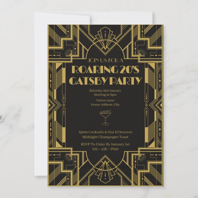 Roaring 20s Gatsby Party Birthday invitation (Frente)