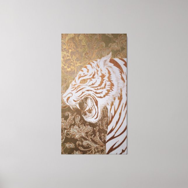 Roaring White Tiger Canvas – Ornate Gold Artwork (Frente)