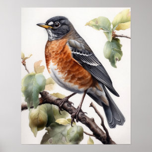 Robin Americano Bird Art Impressão Poster
