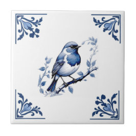 Robin Europeu Bird Delft Blue White Corner