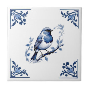 Robin Europeu Bird Delft Blue White Corner