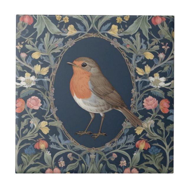 Robin Europeu Bird William Morris estilo L Floral (Frente)