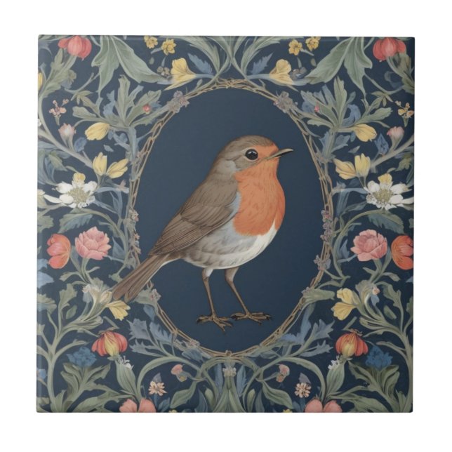 Robin Europeu Bird William Morris estilo R Floral (Frente)