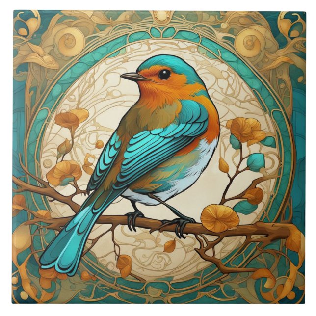 Robin Red Breast Bird Art Nouveau Art Deco Mint (Frente)