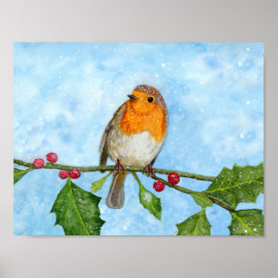 Robin Watercolor Painting ~ Poster