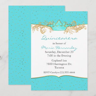 Robins Convite de Quinceañera Azul-Ovo e Dourado