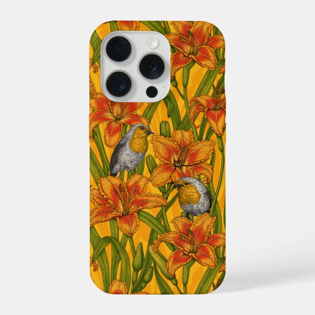 Robins e flores, cor de laranja e verde (Verso)