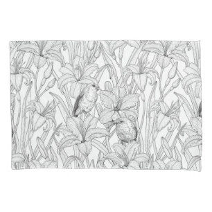 Robins e flores, preto e branco