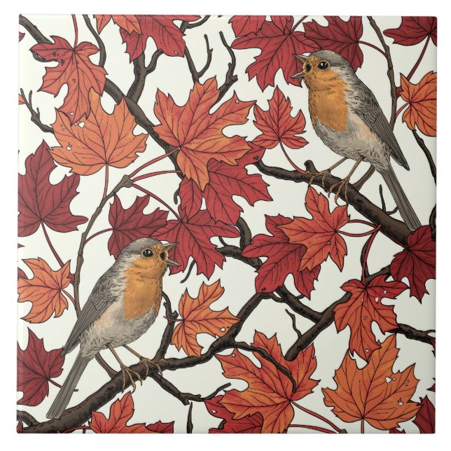 Robins in maple tree on off white (Frente)