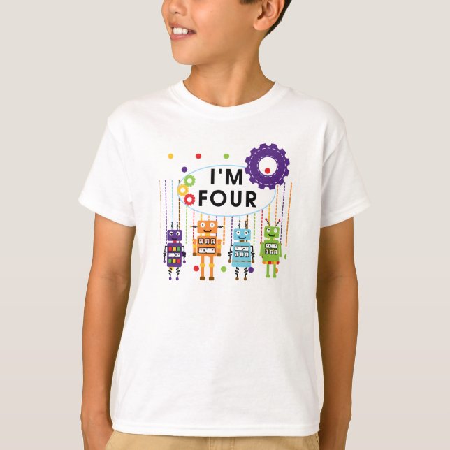 Robô 4º aniversário Camisetas e presentes (Frente)