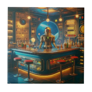 Robô Barman em Bar de Mergulho da Era Espacial Int